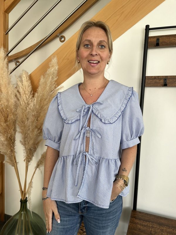 Blouse col claudine bleu