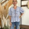 Blouse col claudine bleu