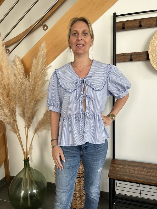 Blouse col claudine bleu