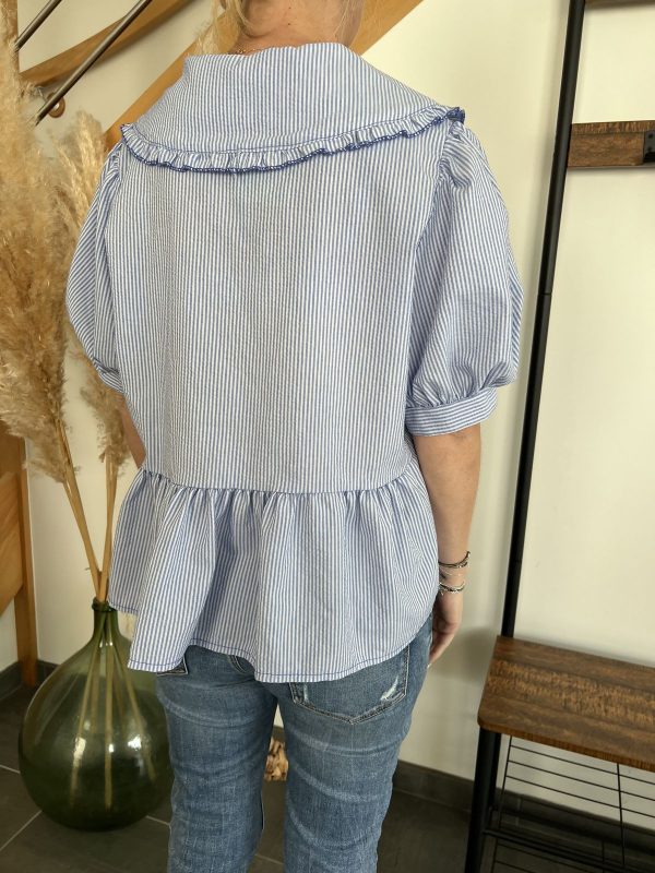 Blouse col claudine bleu