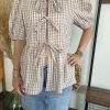 Blouse vichy beige à nouer