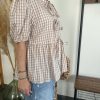 Blouse vichy beige à nouer