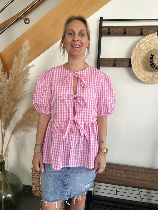Blouse vichy rose à nouer