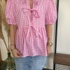 Blouse vichy rose à nouer