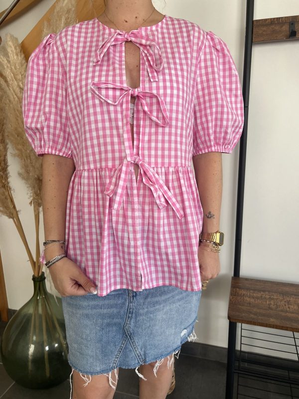Blouse vichy rose à nouer