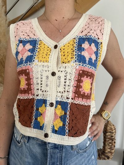 top crochet bouton manches courte top crochet femme