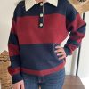 pull polo pour femme bleu et bordeaux