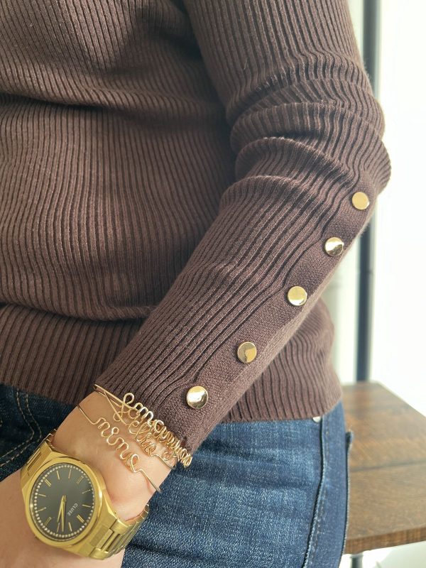 Pull maille côtelée marron