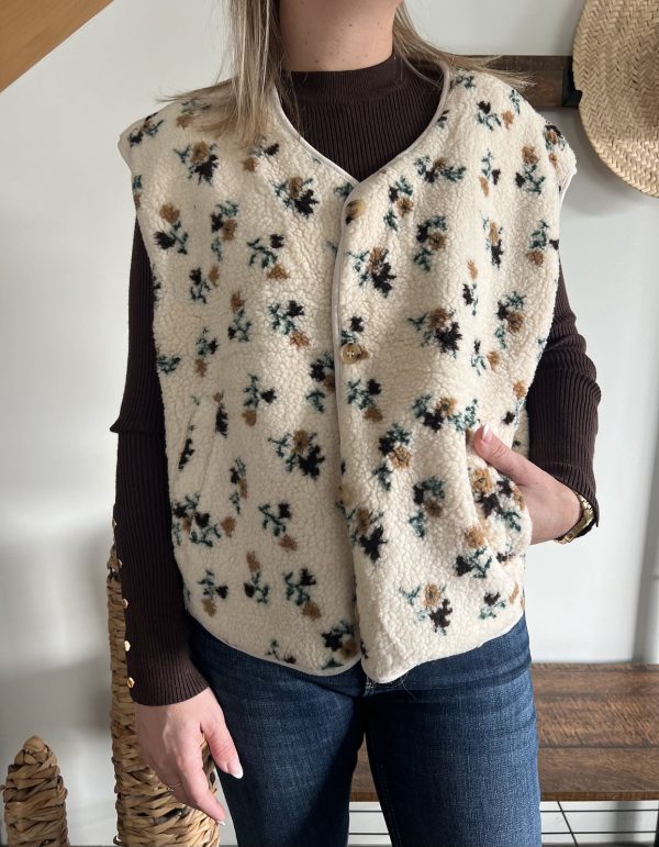 Gilet sans manches à fleurs effet mouton pour femme
