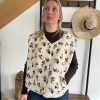 gilet effet mouton sans manches à fleurs pour femme