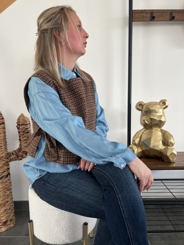 pull sans manches carreaux