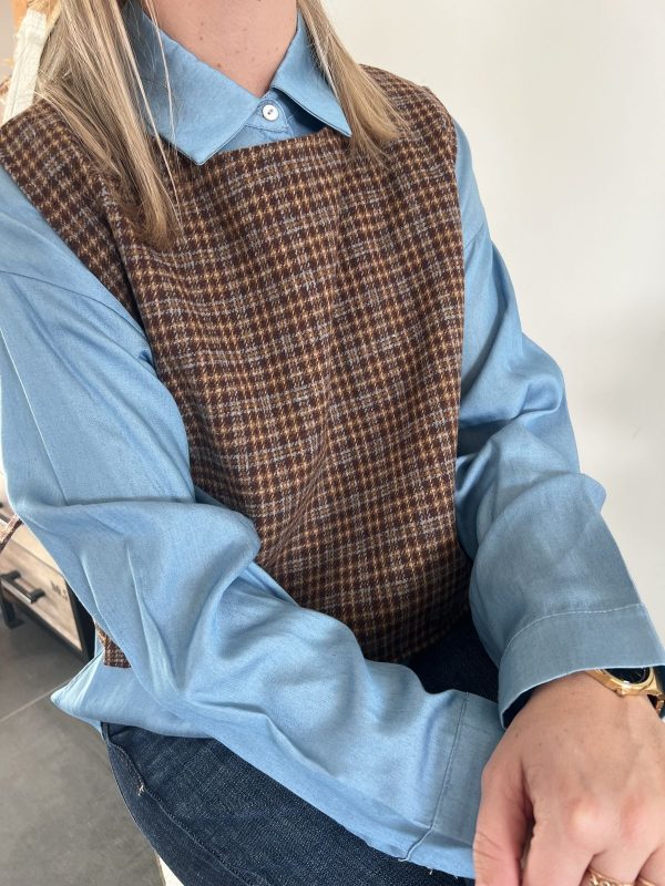 pull sans manches carreaux