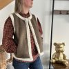 gilet sans manches kaki pour femme effet mouton pour la doublure
