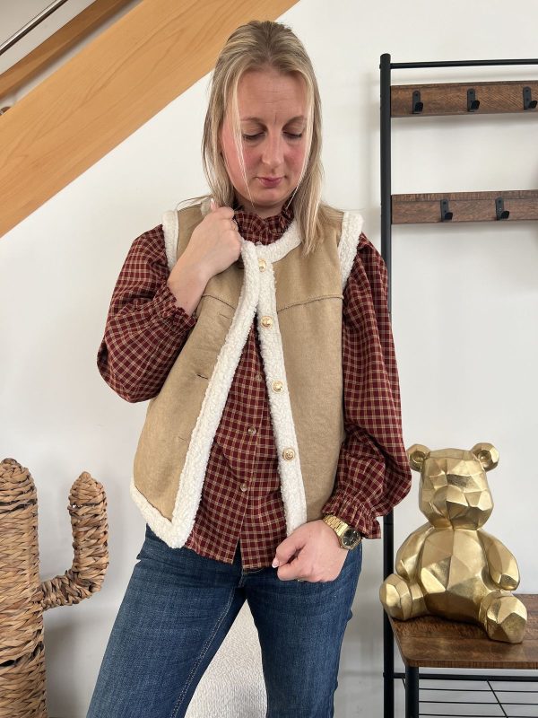 gilet sans manches beige doublure effet mouton