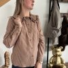 Chemise col claudine marron