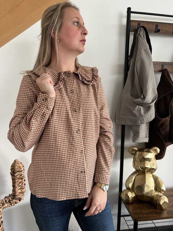 Chemise col claudine marron