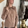 chemise femme col claudine marron