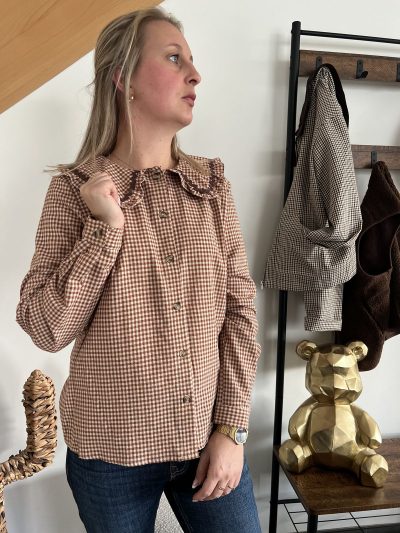 chemise femme col claudine marron