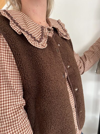 chemise femme col claudine marron