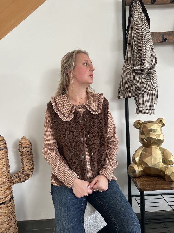 Chemise col claudine marron