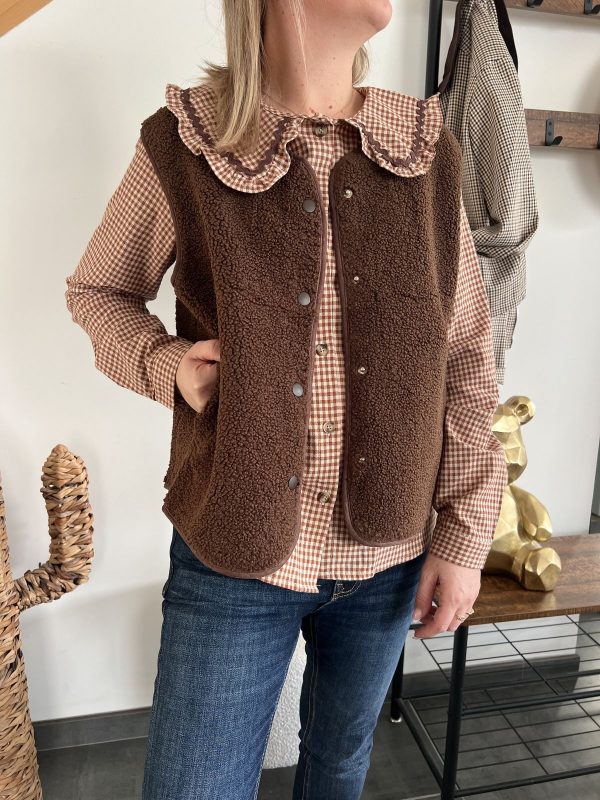 Chemise col claudine marron