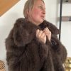 manteau femme fausse fourrure marron