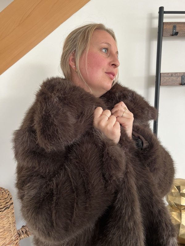 manteau femme fausse fourrure marron