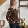 pull marron col chemise pour femme à pois