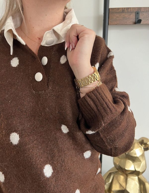 Pull marron à pois