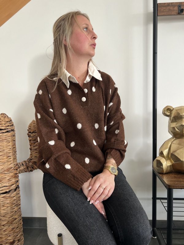 pull marron à pois pour femme