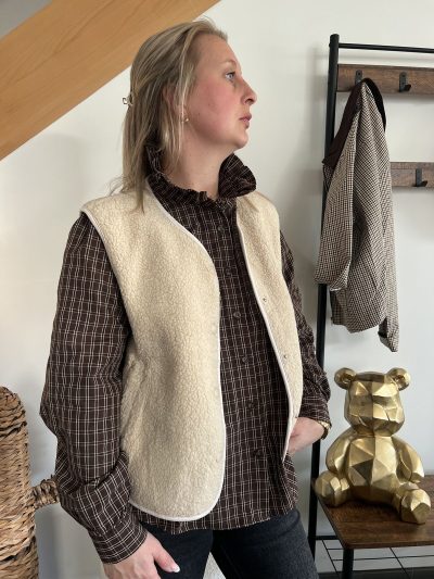 Gilet mouton sans manches beige gilet sans manches pour femme effet mouton beige