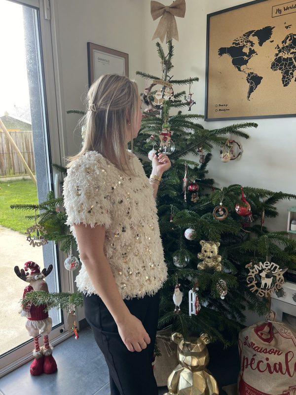 Top froufrou à sequins écru