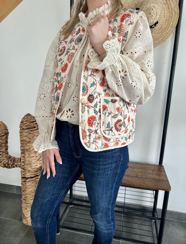 Veste sans manches floral pour femme avec chemise en broderie anglaise