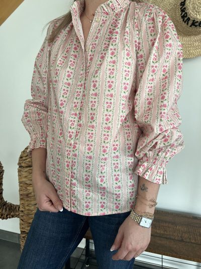 Blouse fleurie rose
