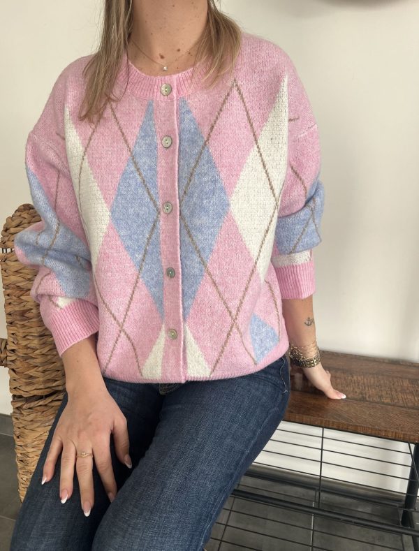 gilet losanges rose