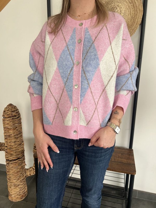 Gilet losanges rose