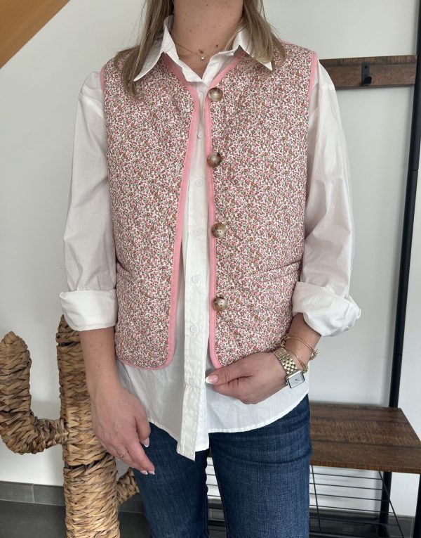 veste sans manches fleurie rose