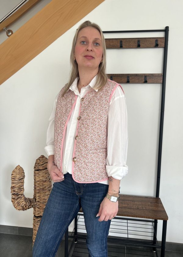 veste sans manches fleuri rose
