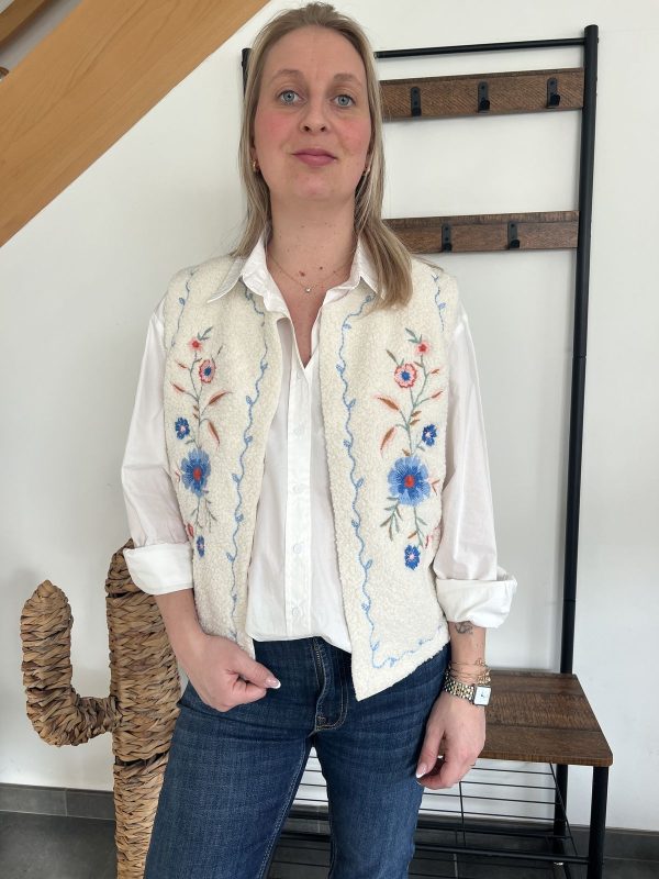 veste sans manches brodée fleurie
