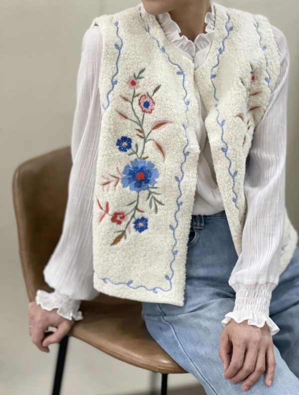 veste sans manches brodée fleurie