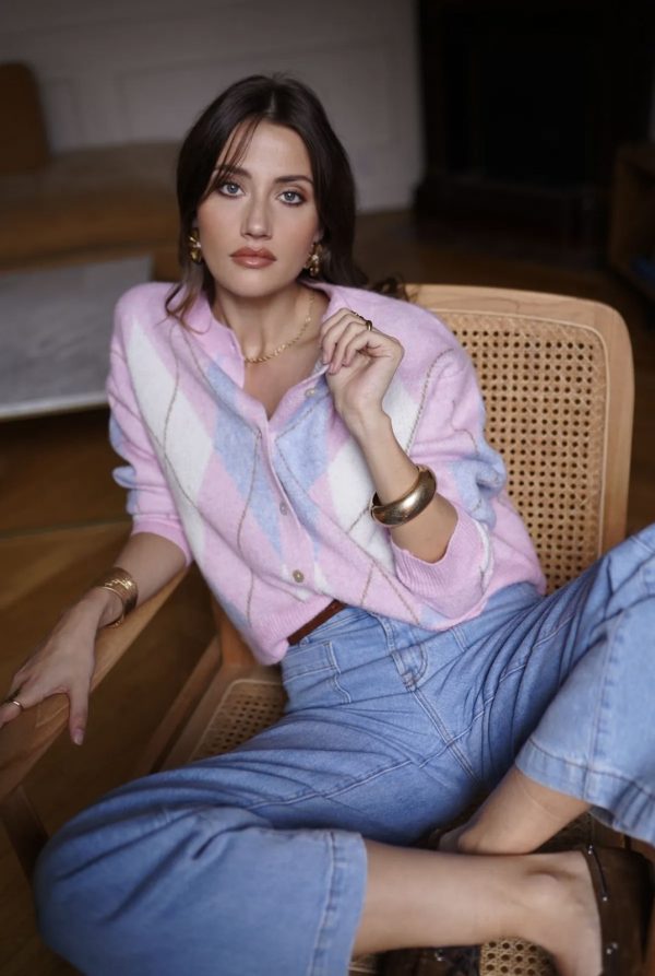 Gilet losanges rose