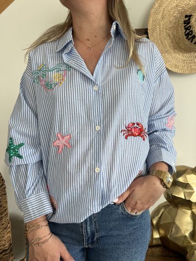 Chemise rayée bleu femme