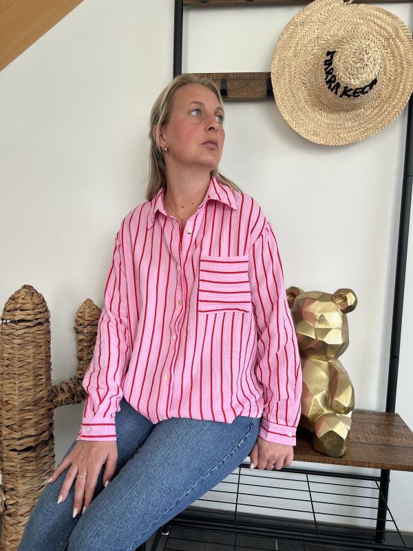 Chemise rayée rose