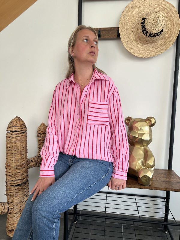 Chemise rayée rose