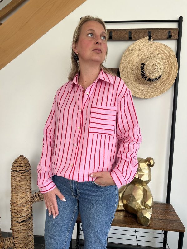 Chemise rayée rose