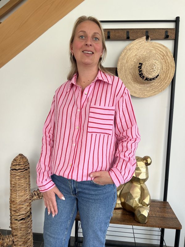 Chemise rayée rose