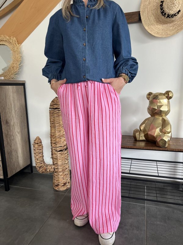 Pantalon rayé rose