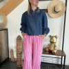 Pantalon rayé rose