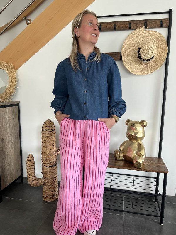 Pantalon rayé rose