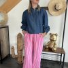Pantalon rayé rose